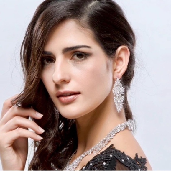 Anthropologie Silver Cubic Zirconia Wedding Earrings, Bridal, Dangle,Anniversary - Picture 4 of 11